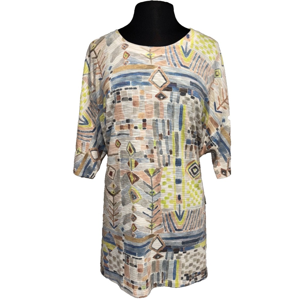 NWT Inoah Boxy Top One Size Abstract Art Print Tunic Made in USA Lagenlook